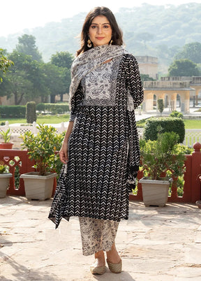 3 Pc Black Readymade Cotton Suit Set - Indian Silk House Agencies