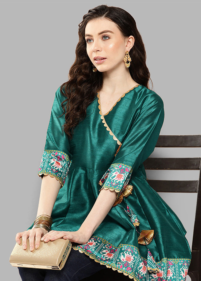 Green Readymade Silk Tunic - Indian Silk House Agencies