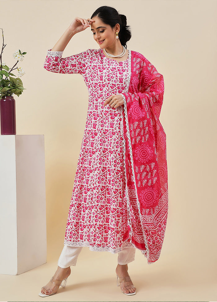 3 Pc Pink Readymade Cotton Suit Set - Indian Silk House Agencies