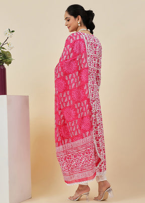 3 Pc Pink Readymade Cotton Suit Set - Indian Silk House Agencies