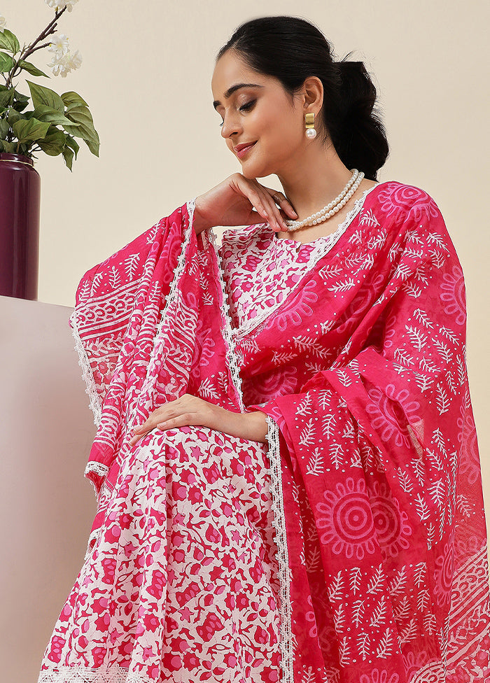 3 Pc Pink Readymade Cotton Suit Set - Indian Silk House Agencies