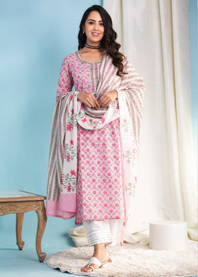 3 Pc Pink Readymade Cotton Suit Set - Indian Silk House Agencies