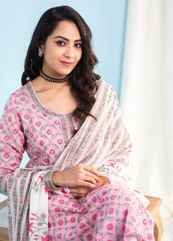 3 Pc Pink Readymade Cotton Suit Set - Indian Silk House Agencies