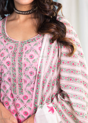 3 Pc Pink Readymade Cotton Suit Set - Indian Silk House Agencies