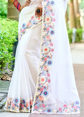 White Organza Saree With Blouse Piece - Indian Silk House Agencies