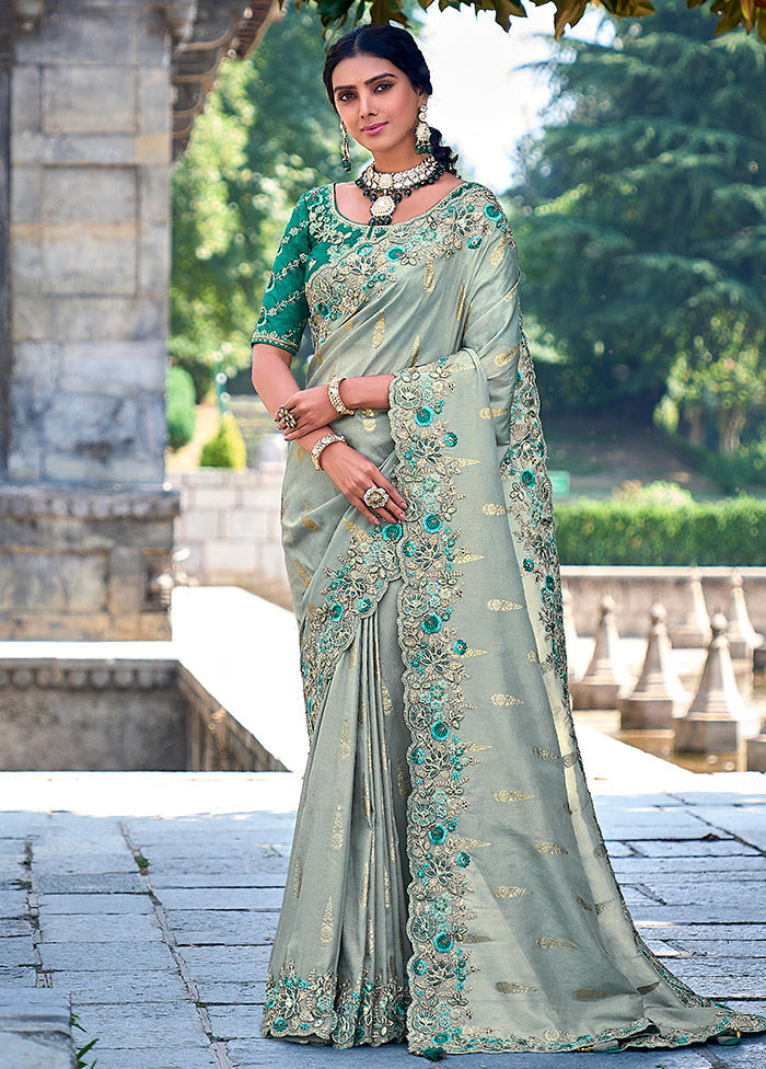 Green Dupion Silk Saree With Blouse Piece - Indian Silk House Agencies