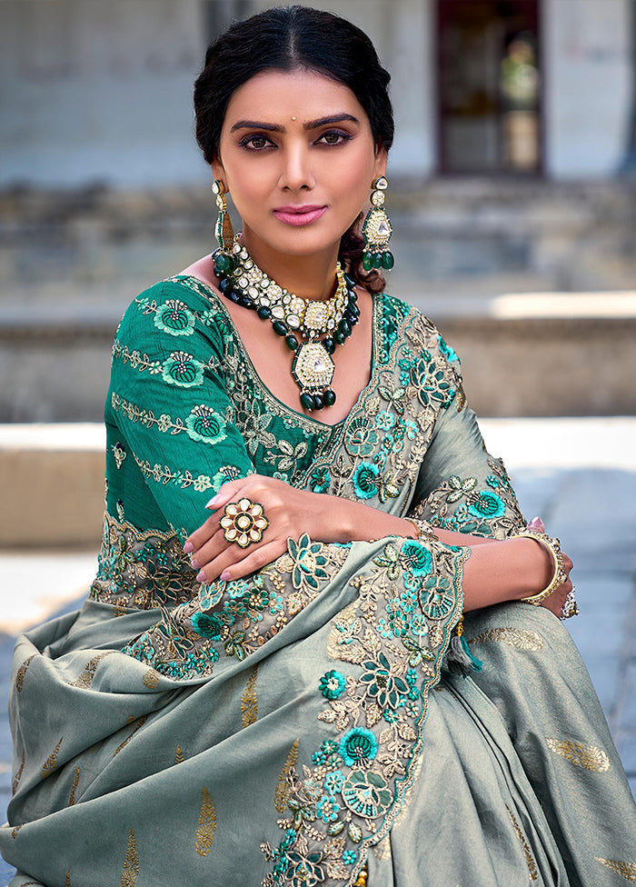 Green Dupion Silk Saree With Blouse Piece - Indian Silk House Agencies