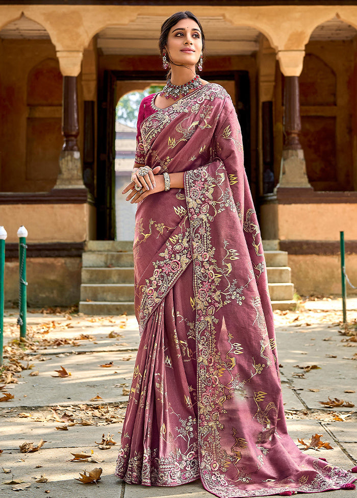 Mauve Dupion Silk Saree With Blouse Piece - Indian Silk House Agencies