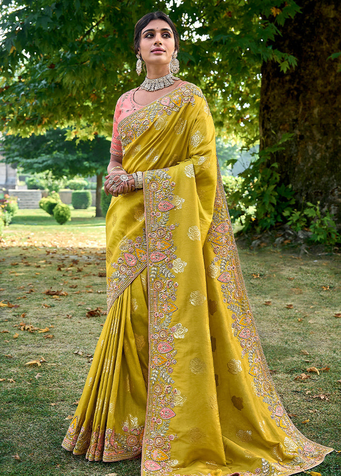 Yellow Dupion Silk Saree With Blouse Piece - Indian Silk House Agencies