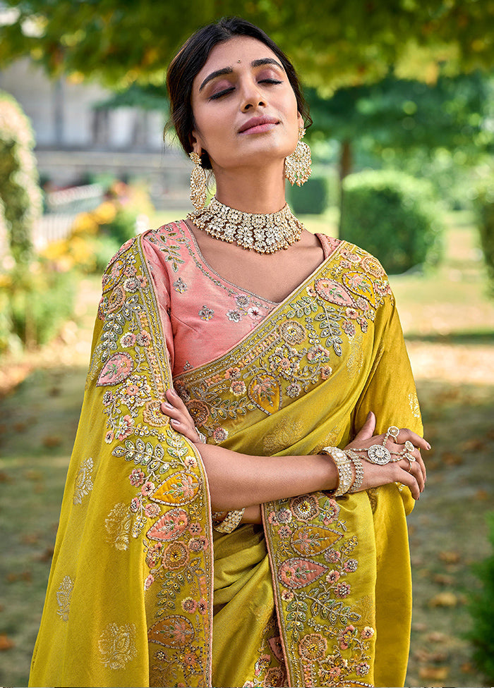 Yellow Dupion Silk Saree With Blouse Piece - Indian Silk House Agencies