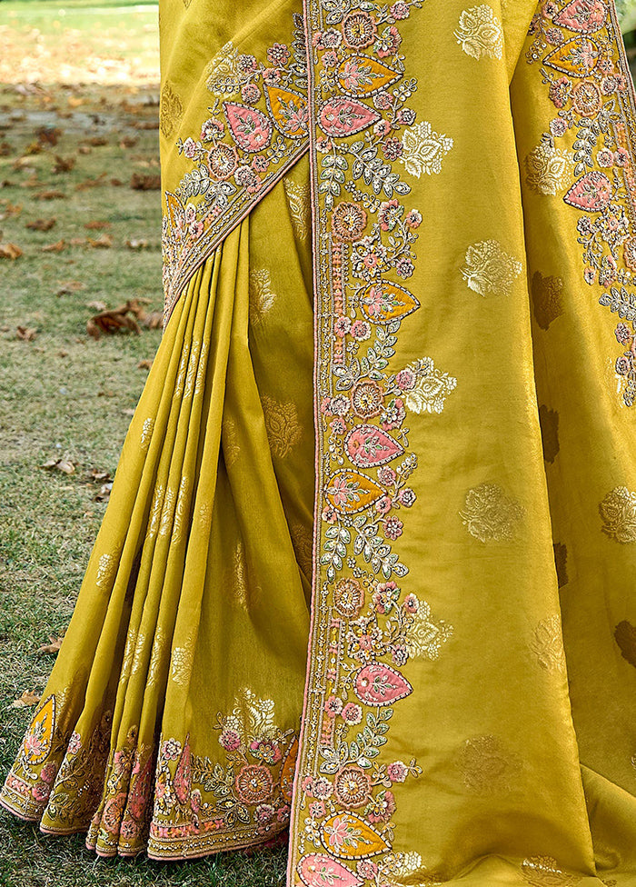 Yellow Dupion Silk Saree With Blouse Piece - Indian Silk House Agencies