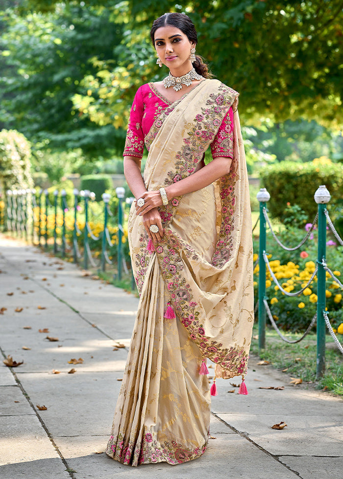 Cream Dupion Silk Saree With Blouse Piece - Indian Silk House Agencies