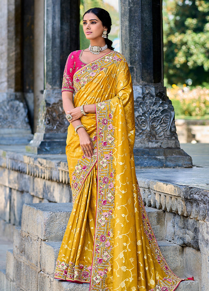 Mustard Dupion Silk Saree With Blouse Piece - Indian Silk House Agencies