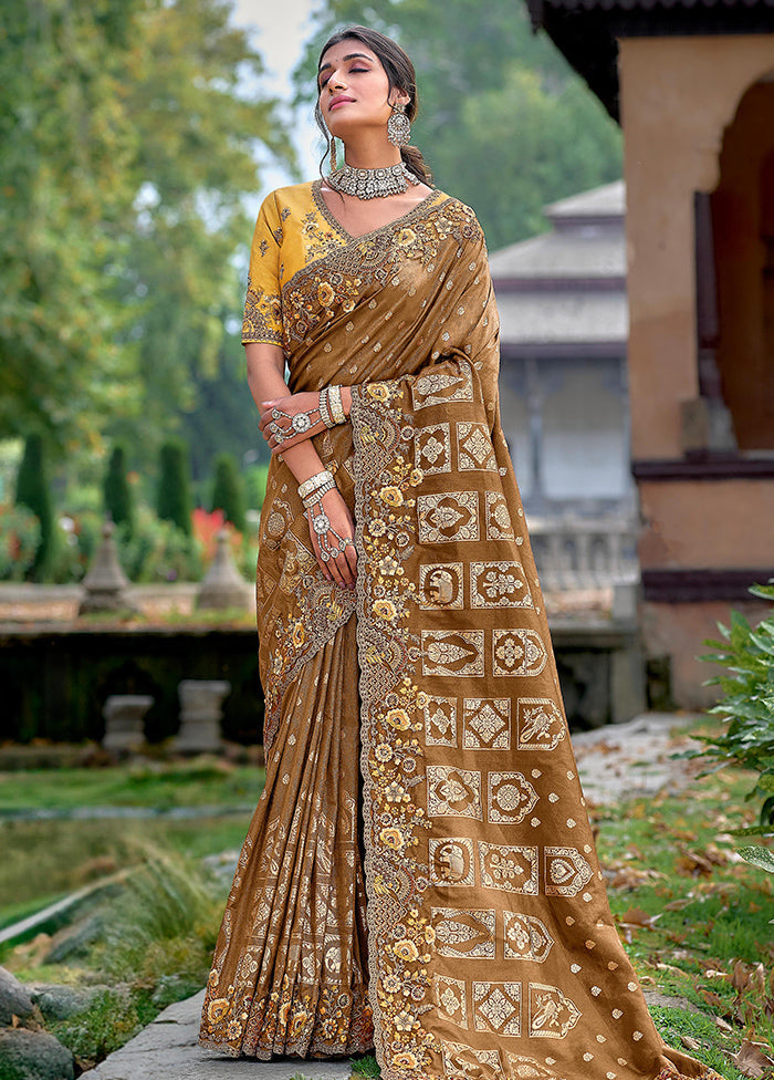 Brown Dupion Silk Saree With Blouse Piece - Indian Silk House Agencies