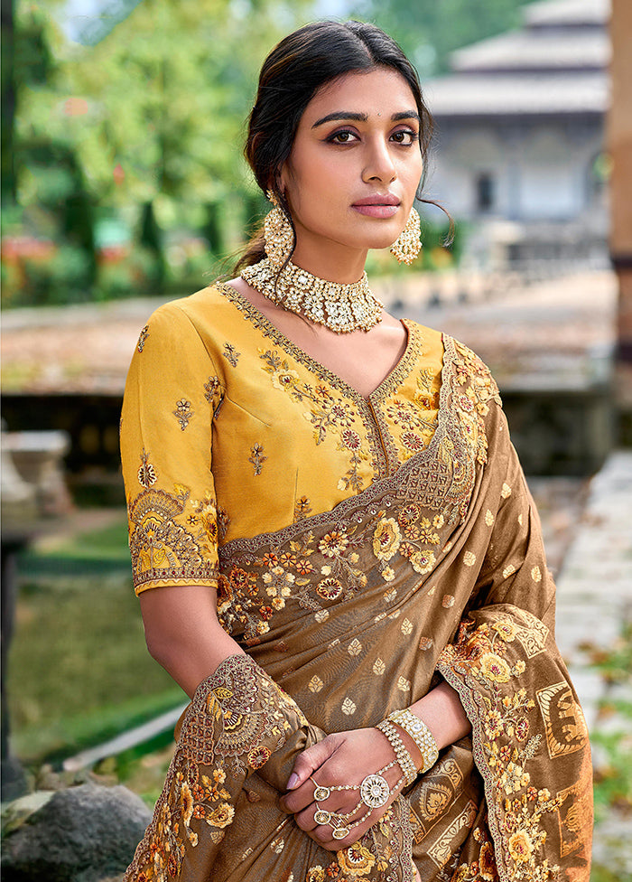 Brown Dupion Silk Saree With Blouse Piece - Indian Silk House Agencies