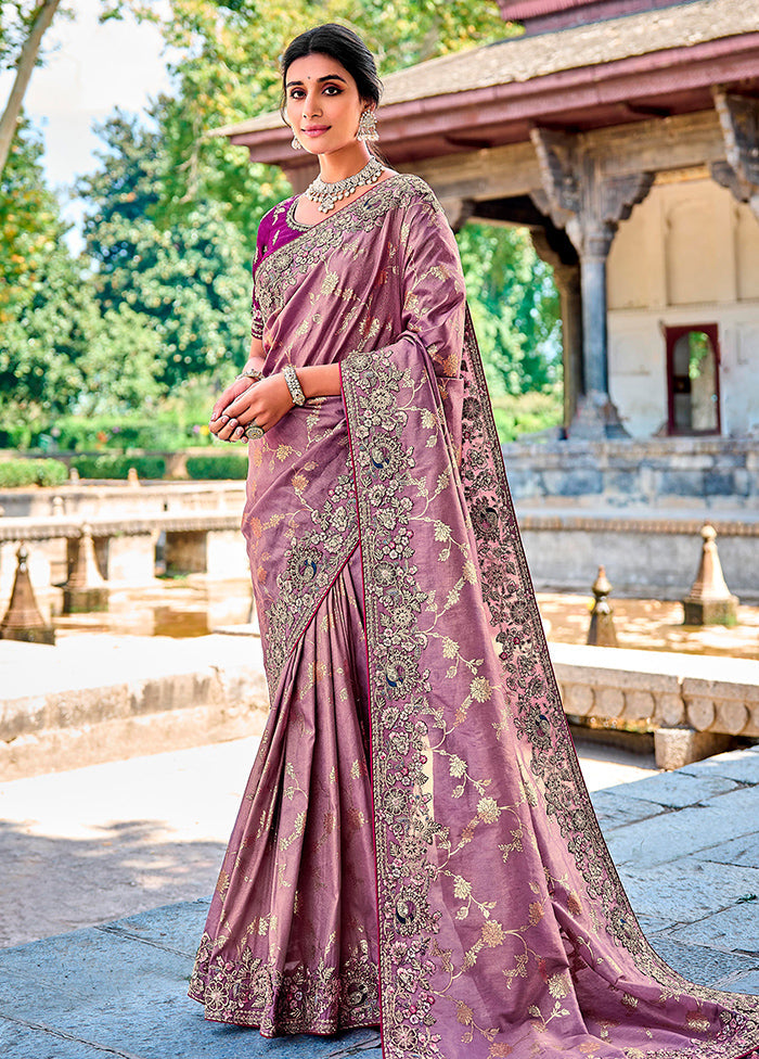 Lavender Dupion Silk Saree With Blouse Piece - Indian Silk House Agencies