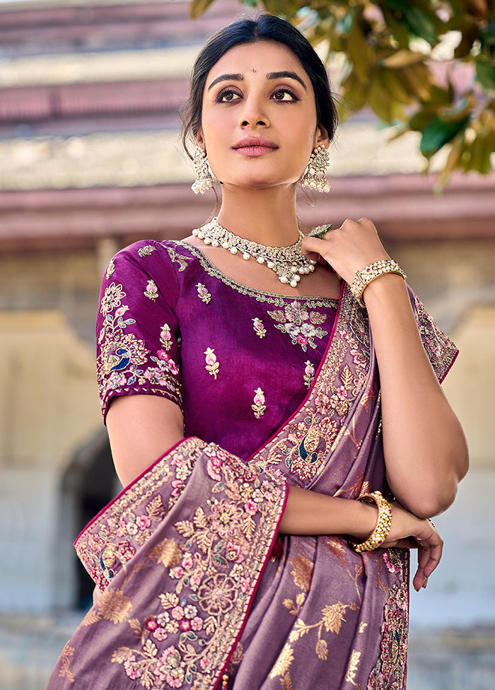 Lavender Dupion Silk Saree With Blouse Piece - Indian Silk House Agencies