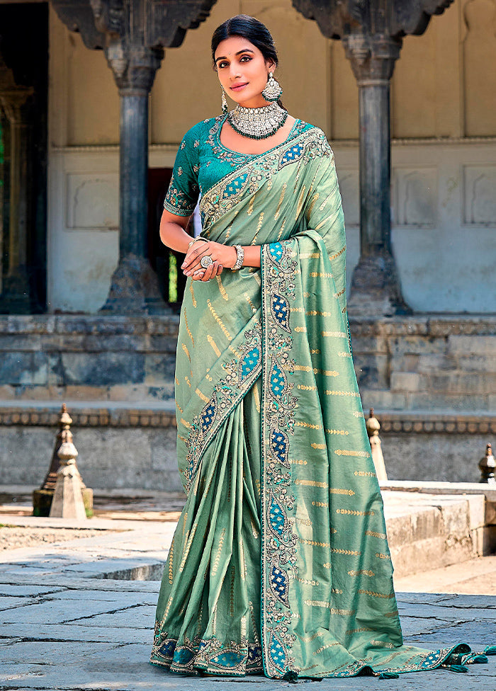 Green Dupion Silk Saree With Blouse Piece - Indian Silk House Agencies