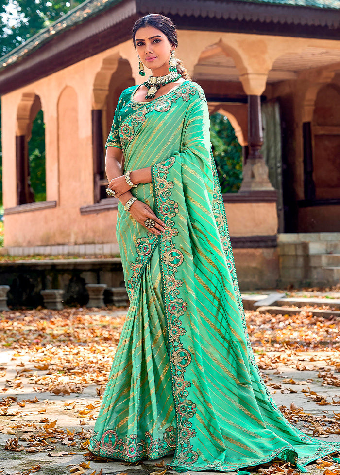 Sea Green Dupion Silk Saree With Blouse Piece - Indian Silk House Agencies