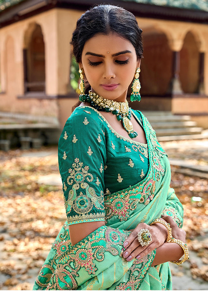 Sea Green Dupion Silk Saree With Blouse Piece - Indian Silk House Agencies