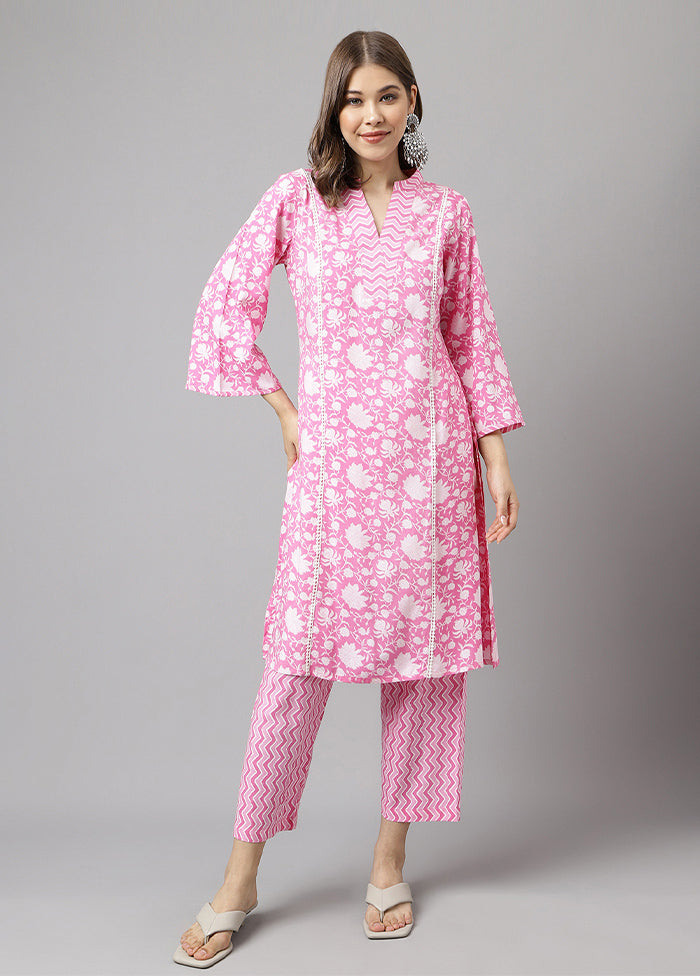 2 Pc Pink Readymade Cotton Kurti Set - Indian Silk House Agencies