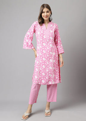 2 Pc Pink Readymade Cotton Kurti Set - Indian Silk House Agencies