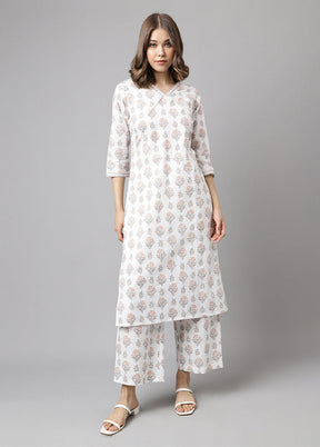 2 Pc White Readymade Cotton Kurti Set - Indian Silk House Agencies