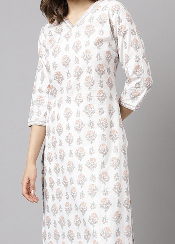 2 Pc White Readymade Cotton Kurti Set - Indian Silk House Agencies