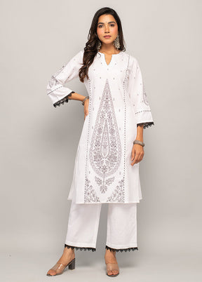 2 Pc White Readymade Cotton Kurti Set - Indian Silk House Agencies