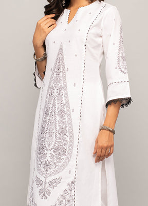 2 Pc White Readymade Cotton Kurti Set - Indian Silk House Agencies