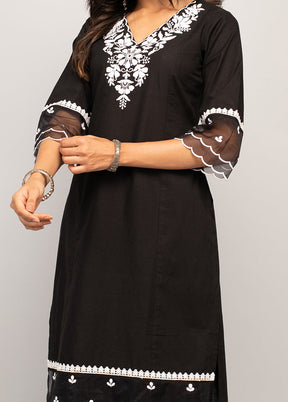 2 Pc Black Readymade Cotton Chikankari Kurti Set - Indian Silk House Agencies