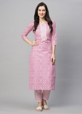 2 Pc Pink Readymade Cotton Kurti Set - Indian Silk House Agencies