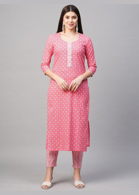 2 Pc Pink Readymade Cotton Kurti Set - Indian Silk House Agencies