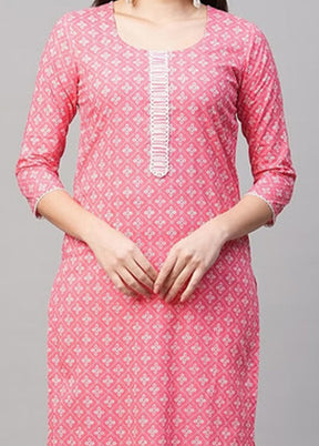 2 Pc Pink Readymade Cotton Kurti Set - Indian Silk House Agencies