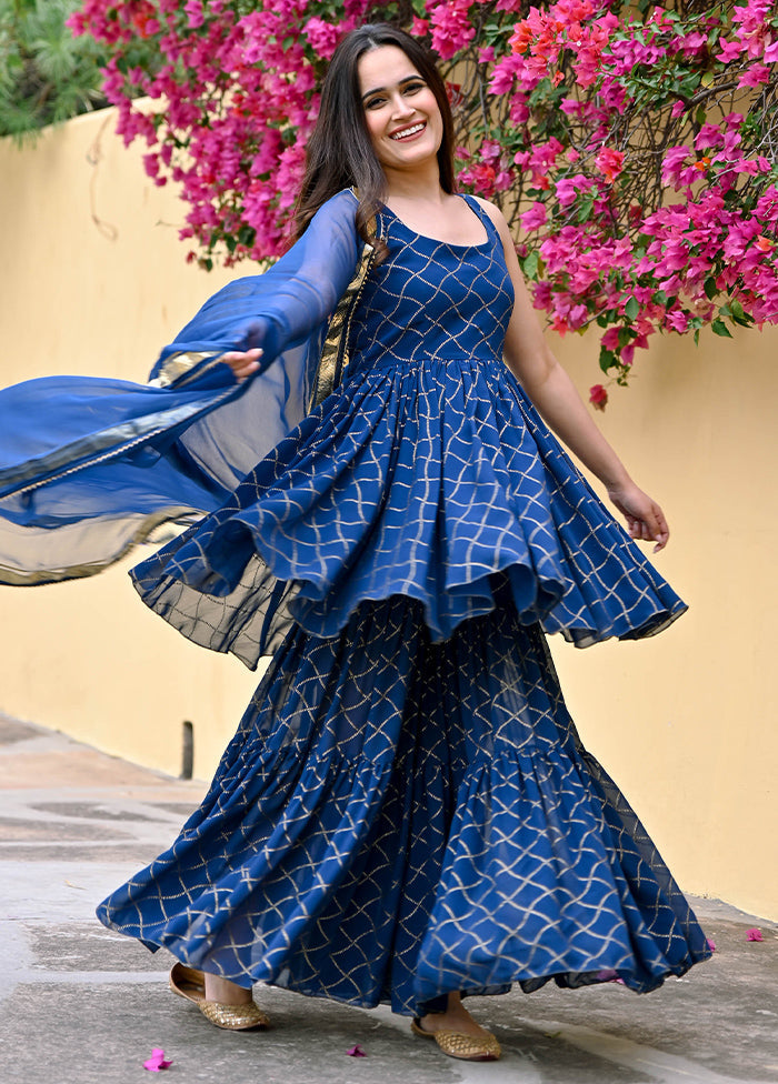 3 Pc Blue Readymade Cotton Suit Set - Indian Silk House Agencies