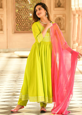 3 Pc Light Green Readymade Cotton Suit Set - Indian Silk House Agencies