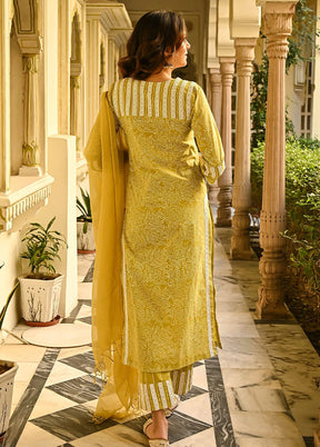 3 Pc Mustard Readymade Cotton Suit Set - Indian Silk House Agencies