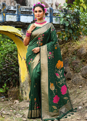 Green Dupion Silk Saree With Blouse Piece - Indian Silk House Agencies