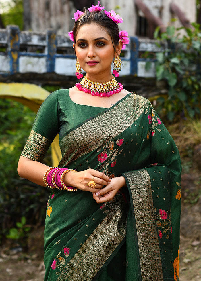 Green Dupion Silk Saree With Blouse Piece - Indian Silk House Agencies