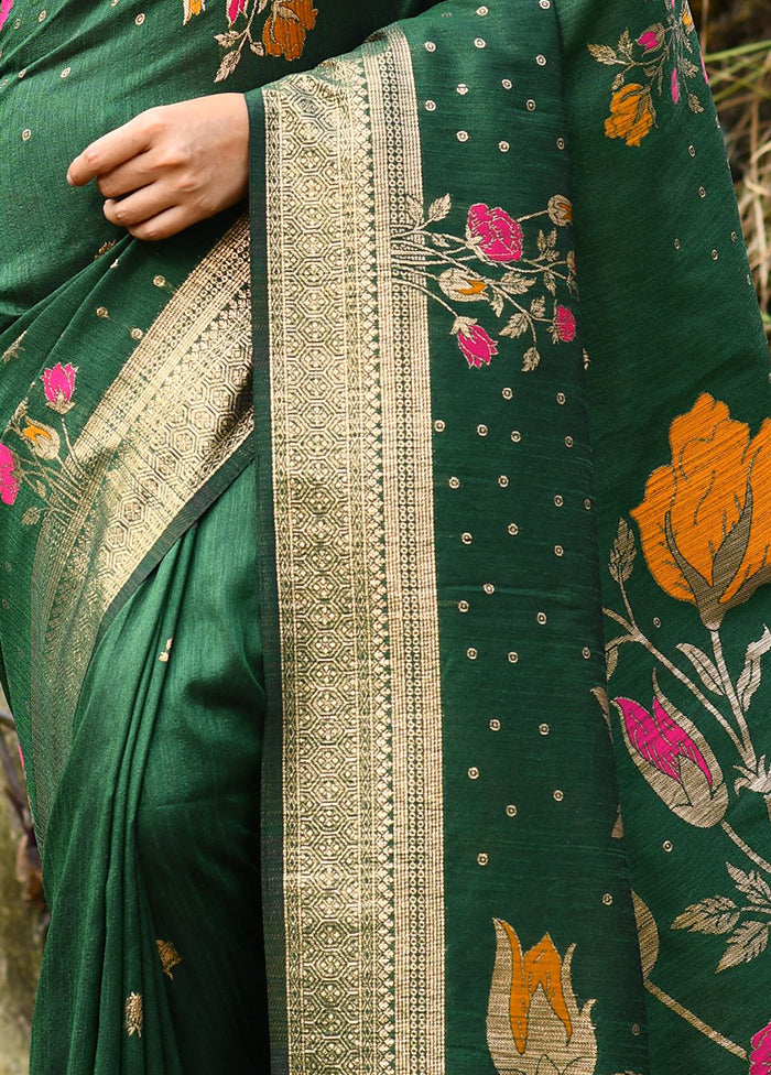 Green Dupion Silk Saree With Blouse Piece - Indian Silk House Agencies