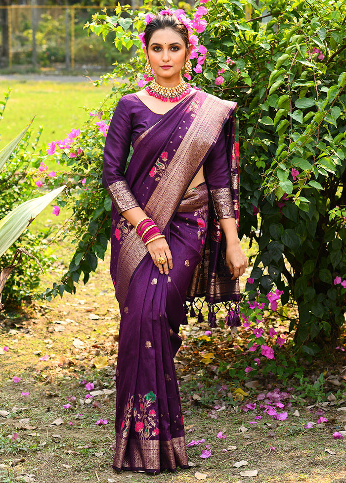 Voilet Dupion Silk Saree With Blouse Piece - Indian Silk House Agencies