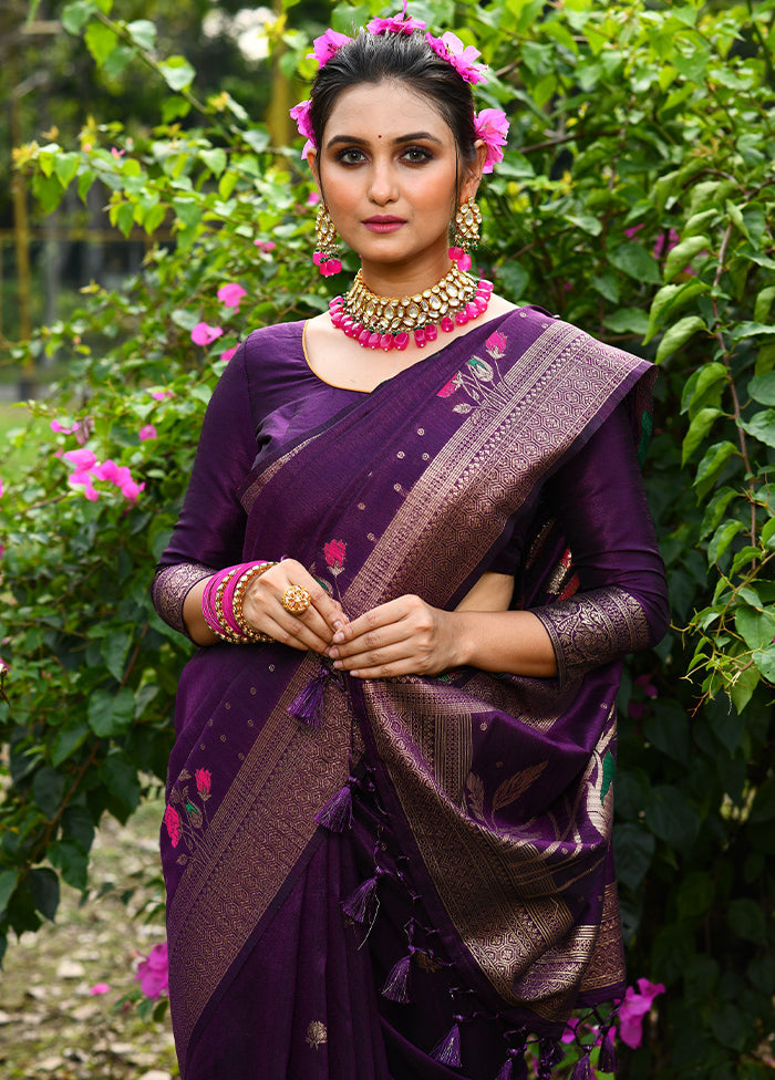 Voilet Dupion Silk Saree With Blouse Piece - Indian Silk House Agencies