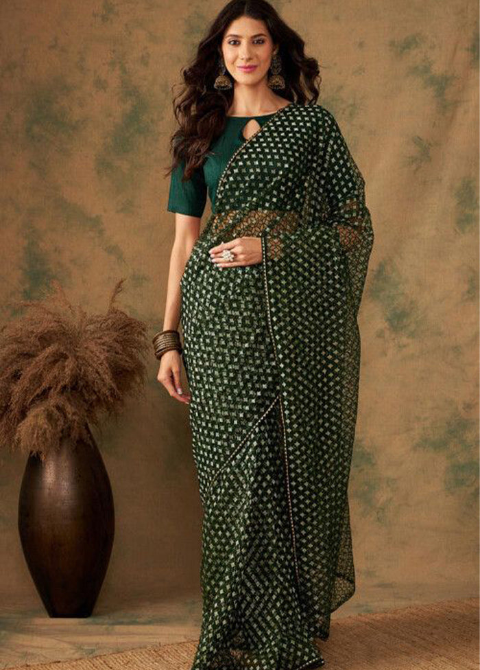 Green Organza Saree With Blouse Piece - Indian Silk House Agencies