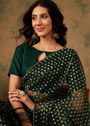 Green Organza Saree With Blouse Piece - Indian Silk House Agencies