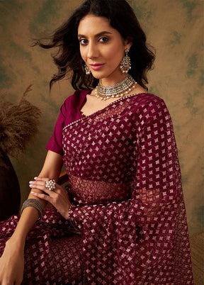 Burgundy Organza Saree With Blouse Piece - Indian Silk House Agencies