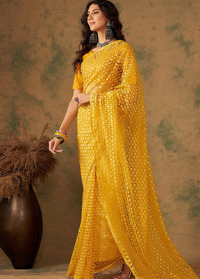 Yellow Organza Saree With Blouse Piece - Indian Silk House Agencies