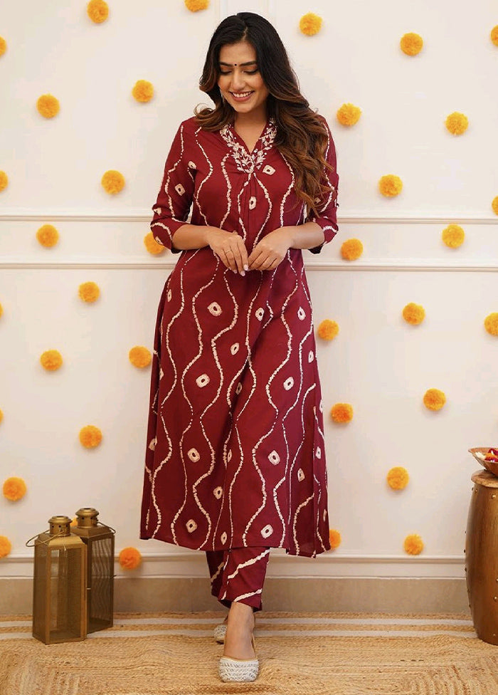 2 Pc Maroon Readymade Rayon Kurti Set - Indian Silk House Agencies