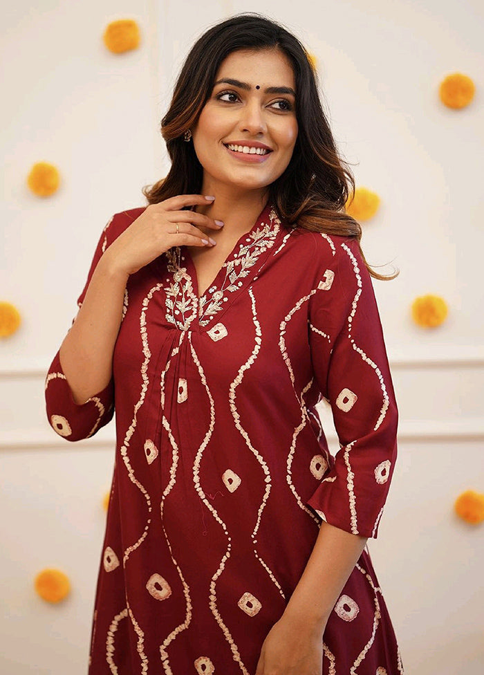 2 Pc Maroon Readymade Rayon Kurti Set - Indian Silk House Agencies