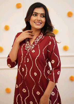 2 Pc Maroon Readymade Rayon Kurti Set - Indian Silk House Agencies