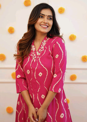 2 Pc Pink Readymade Rayon Kurti Set - Indian Silk House Agencies